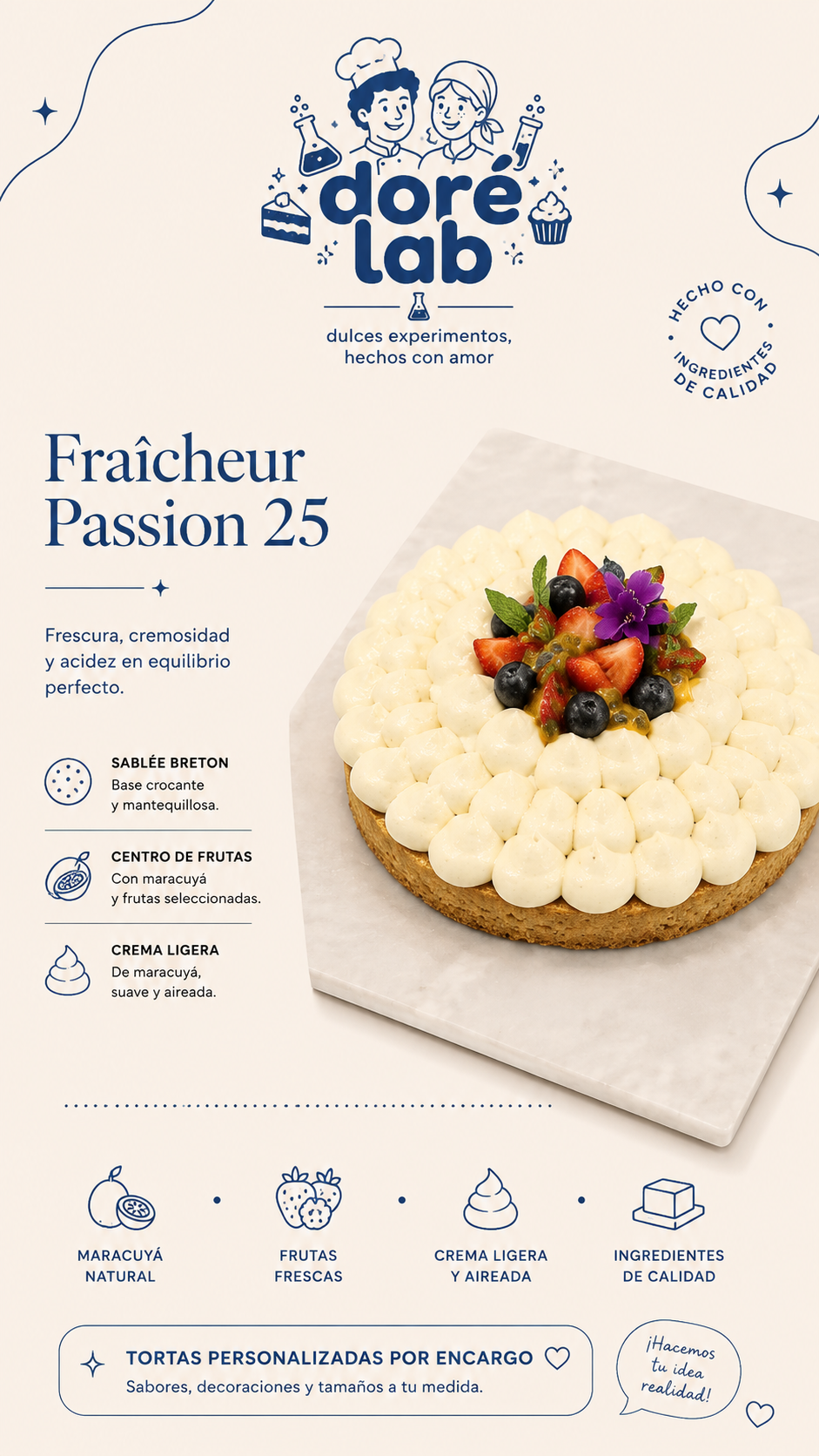 Torta de maracuyá y frutas